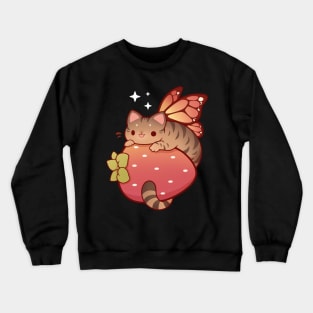 Tabby fairy cat with strawberry Crewneck Sweatshirt